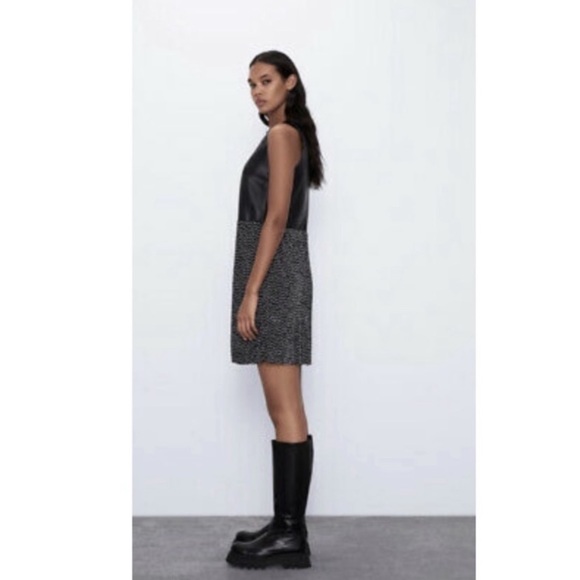 NWT Zara faux leather contrast sleeveless dress - Picture 3 of 12